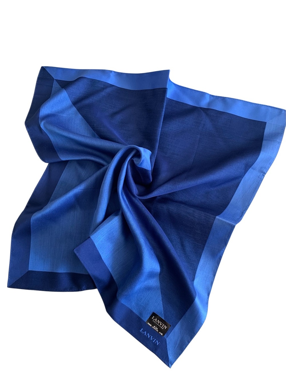 LANVIN Collection Men’s Handkerchief 20.25” Blue Geometric 100% Cotton NWT